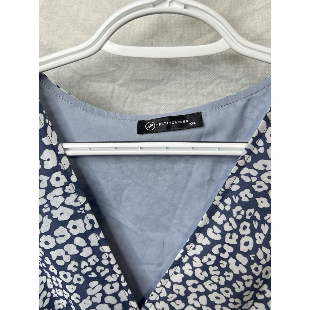 Prettygarden Blue White Leopard Print Wrap Maxi Dress V-Neck Belted Ruffle - Picture 5 of 7